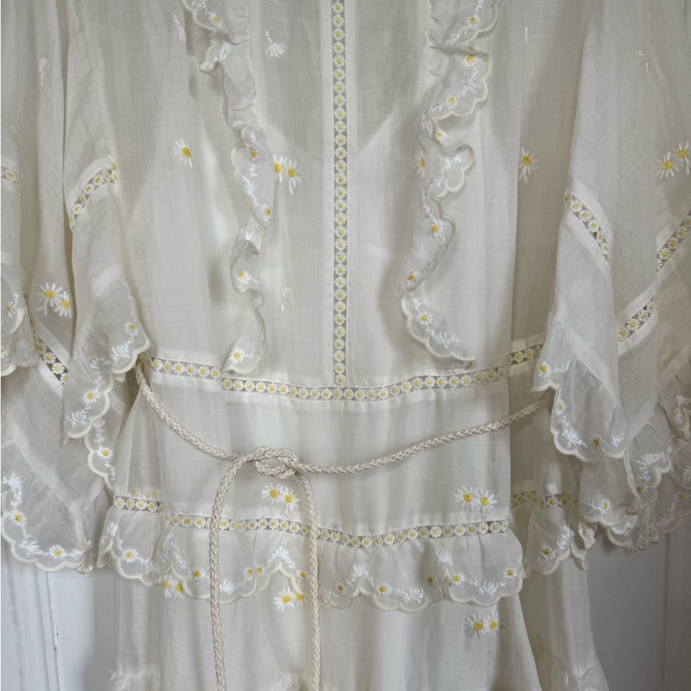 Zimmermann Acacia Tiered Embroidered Eyelet Yellow Flower Cream Midi Dress NEW - Picture 7 of 16